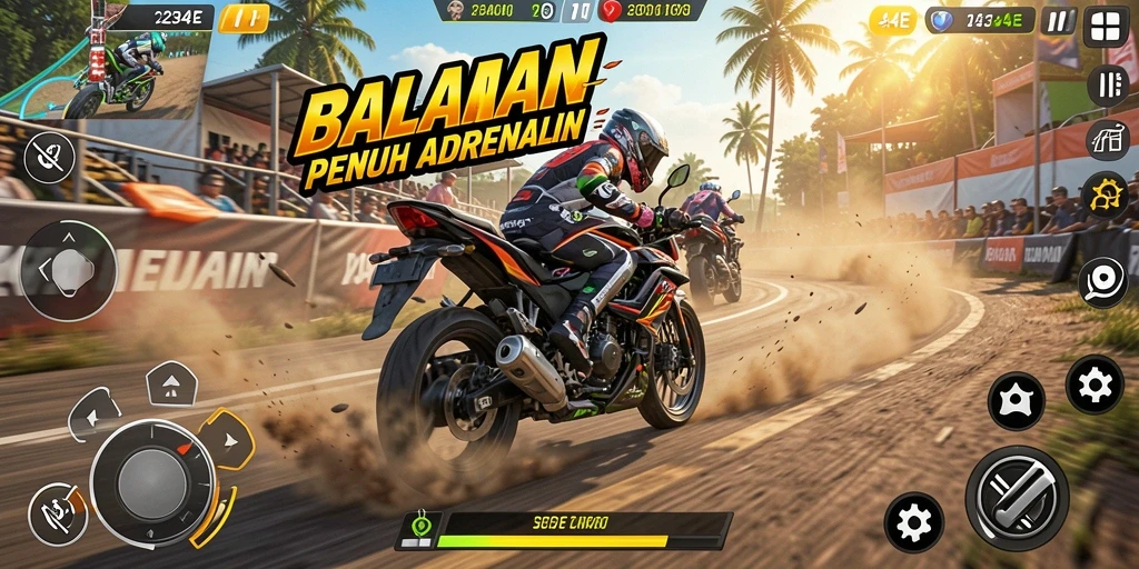 Gameplay seru dan kompetitif di dalam 234E dengan balapan motor.