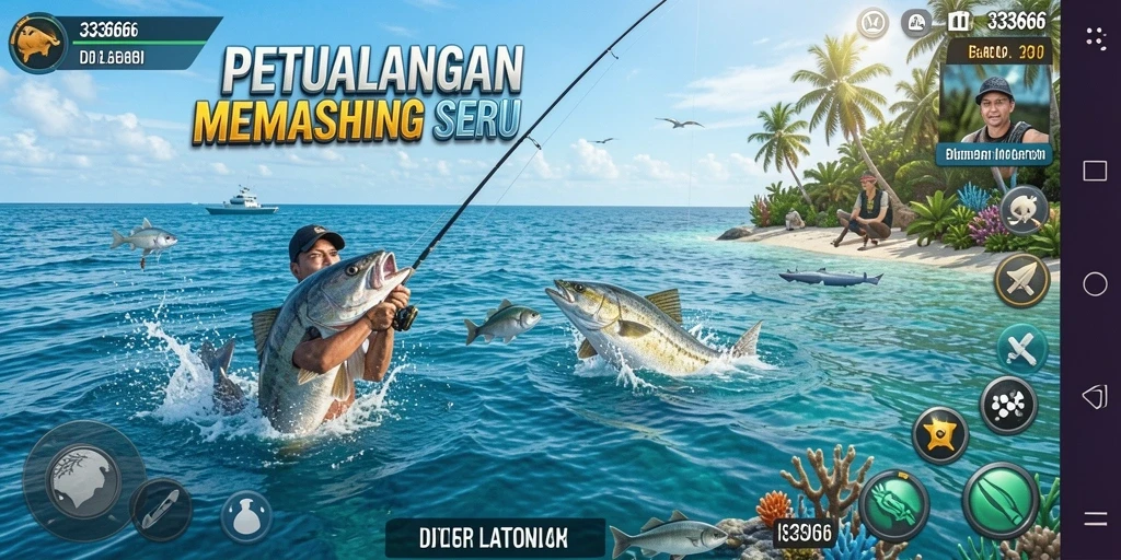 Gameplay menarik saat memancing ikan di lautan luas.