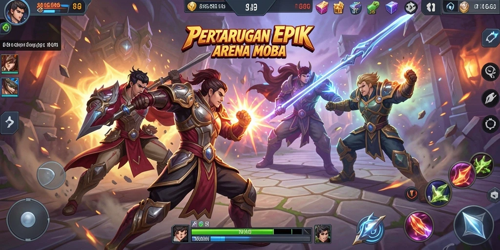 Tampilan gameplay MOBA seru dari 8G8G dengan aksi pertarungan yang mendebarkan.