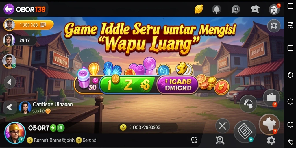 Tampilan gameplay OBOR138 yang menampilkan kemajuan otomatis dan grafis menarik.