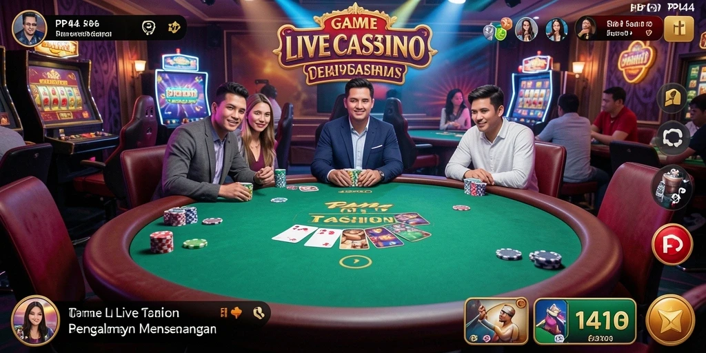 Tampilan gameplay menarik di PP444 dengan dealer langsung dan interaksi dengan pemain.