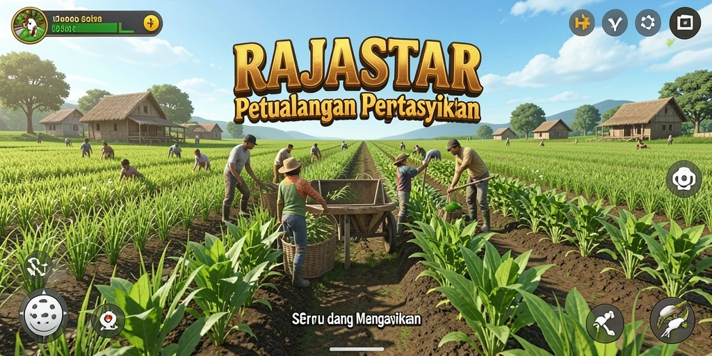 Tampilan gameplay menarik dari RAJASTAR dengan aktivitas pertanian.