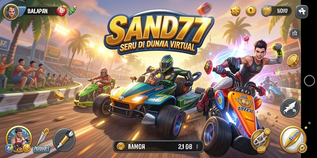 Gameplay SAND77 yang menegangkan dalam balapan cepat dan seru.